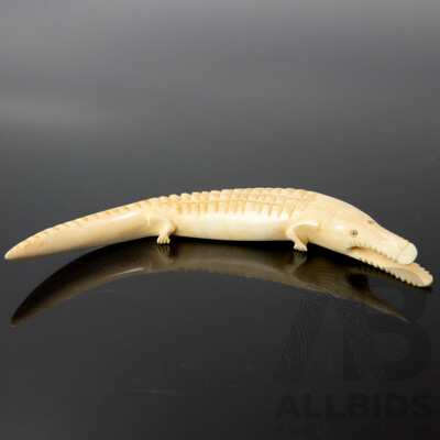 Antique African Hand Carved Ivory Crocodile Figure