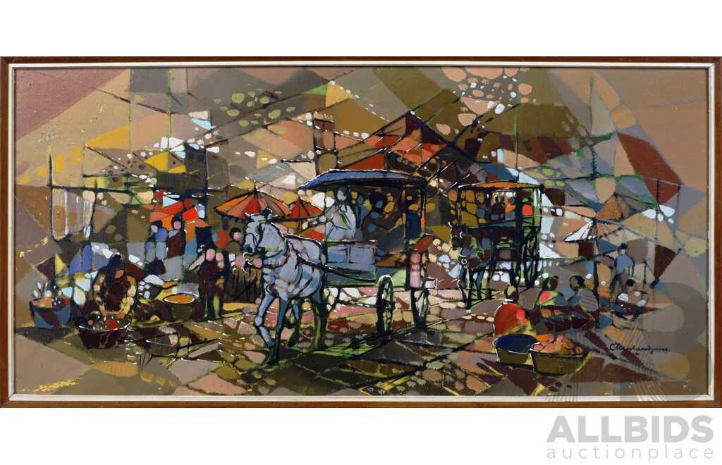 Chantandjung, (20th Century, Bandung School, Indonesian), Horses and Carts, Oil on Canvas Board, 49 x 99 cm