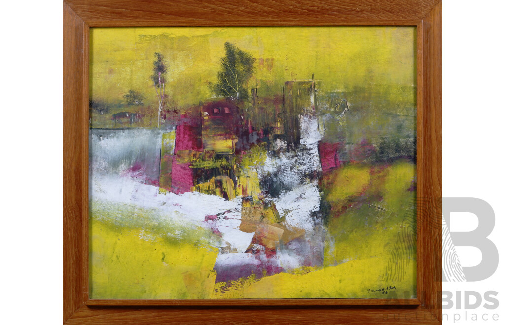 Artist Unknown, (20th Century), Abstract Magical City, Oil on Masonite Under Glass, 58 x 67 cm (frame)