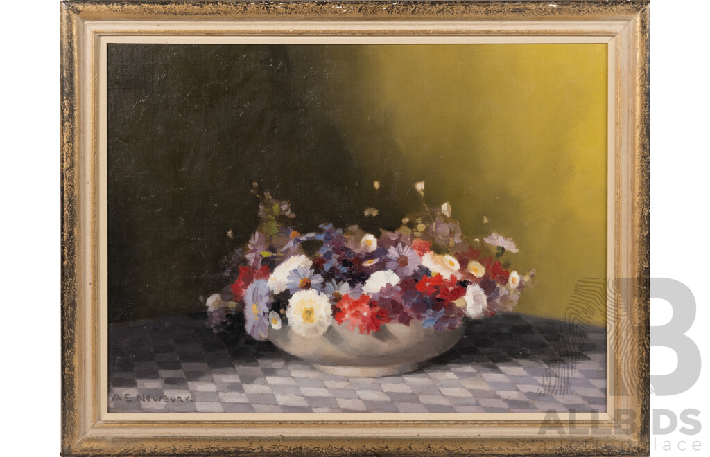 Albert Ernest (A.E) Newbury, (Early 20th Century, Australian,1891-1941), Still Life Flowers, Oil on Canvas, 40 x 51 cm (frame)