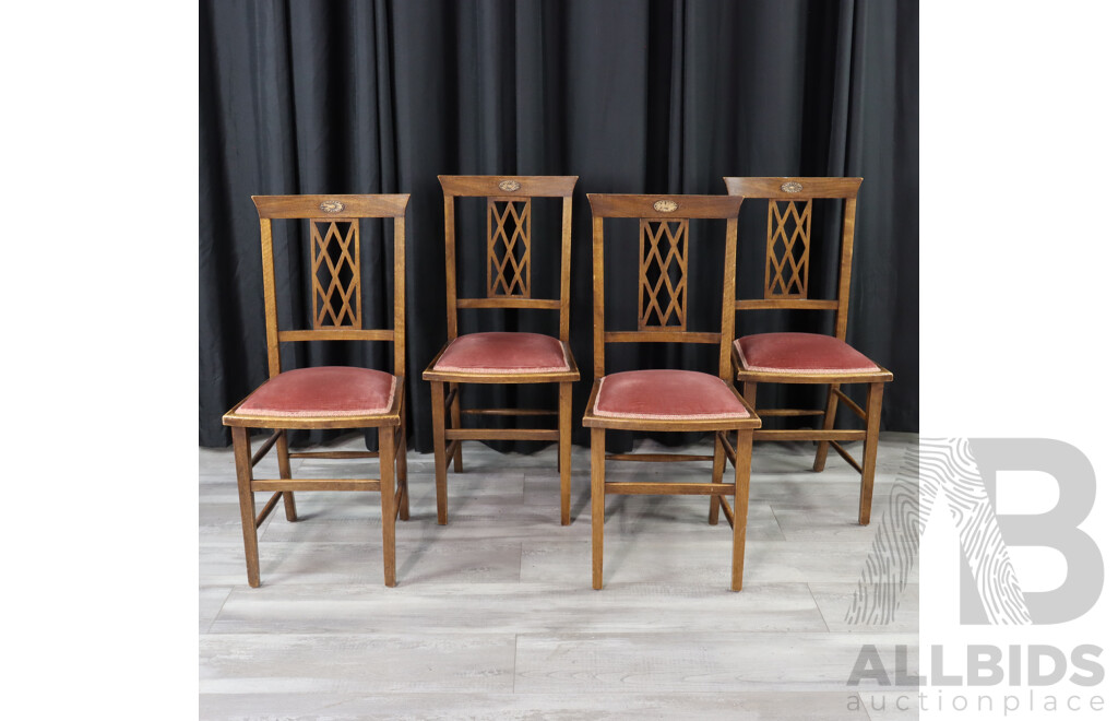 Set of Four Ewardian Oak Dining Chair with Upholstered Seats