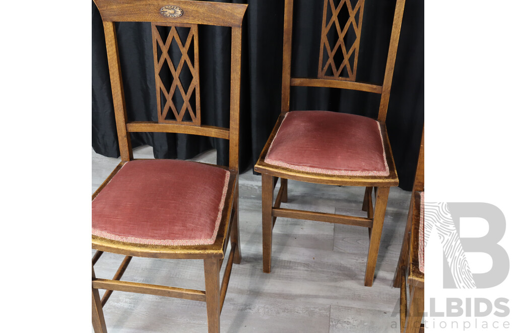 Set of Four Ewardian Oak Dining Chair with Upholstered Seats