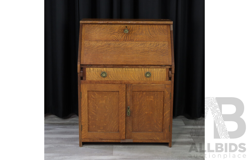 Art Deco Oak Drop Front Bureau