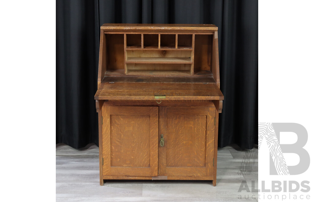 Art Deco Oak Drop Front Bureau