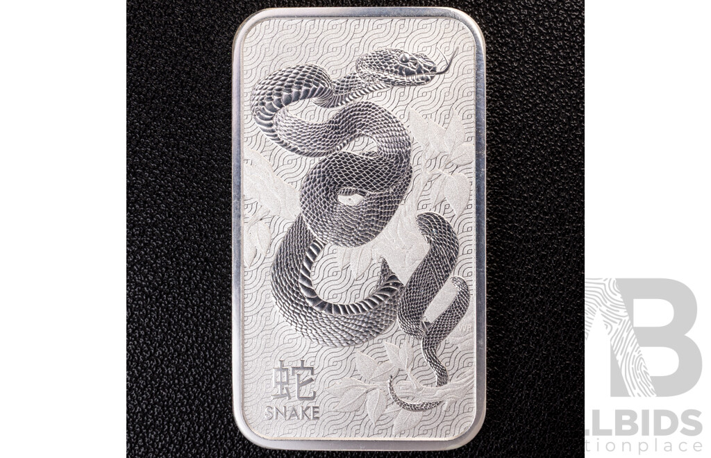 the Perth Mint 99.99% Pure Silver Lunar Snake Minted 1 Ounce Bar in Pouch, 31.107 Grams