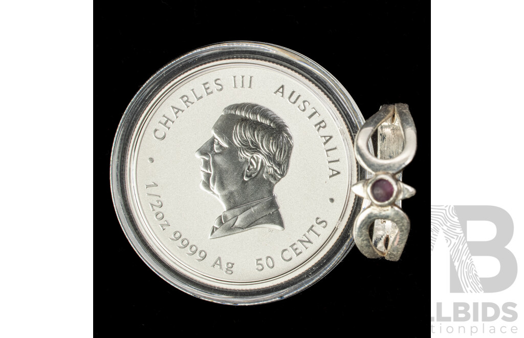 Australian Perth Mint 2025 KCIII Silver Fifty Cent Coin, Year of the Snake .999 with Women's Sterling Silver Ring