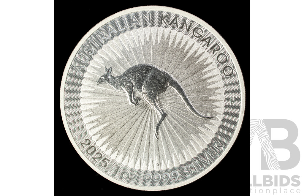 Australian Perth Mint 2025 KCIII Silver One Dollar Coin, Australian Kangaroo .999