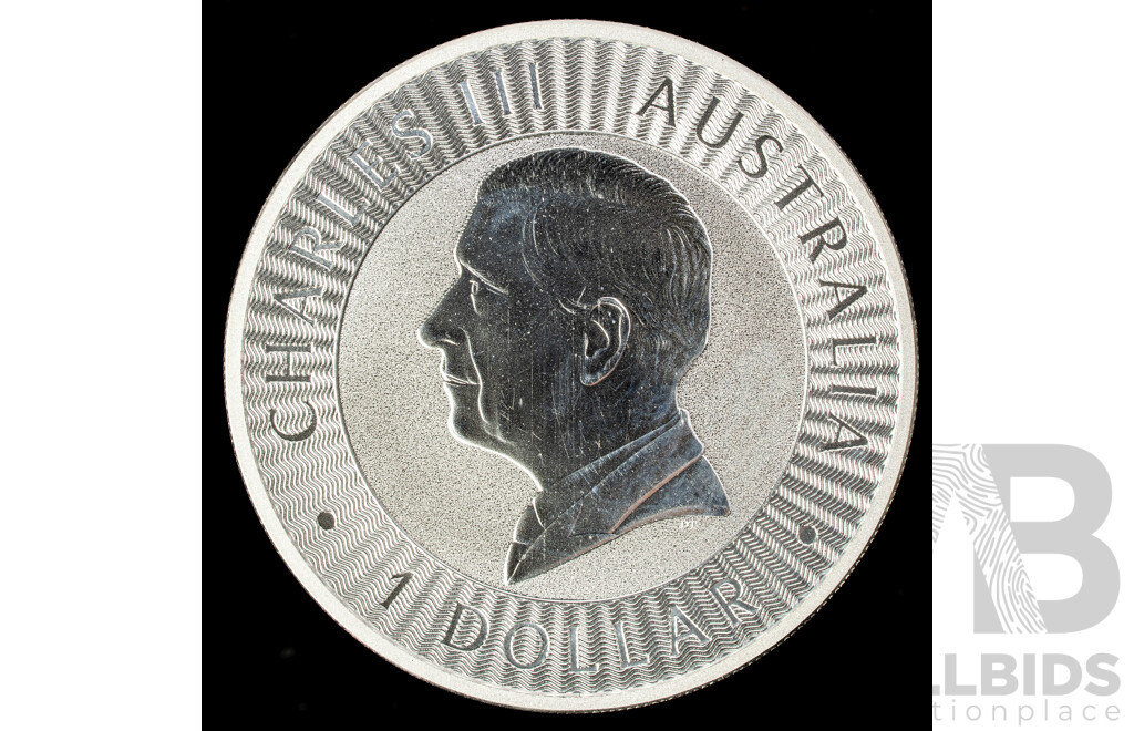 Australian Perth Mint 2025 KCIII Silver One Dollar Coin, Australian Kangaroo .999
