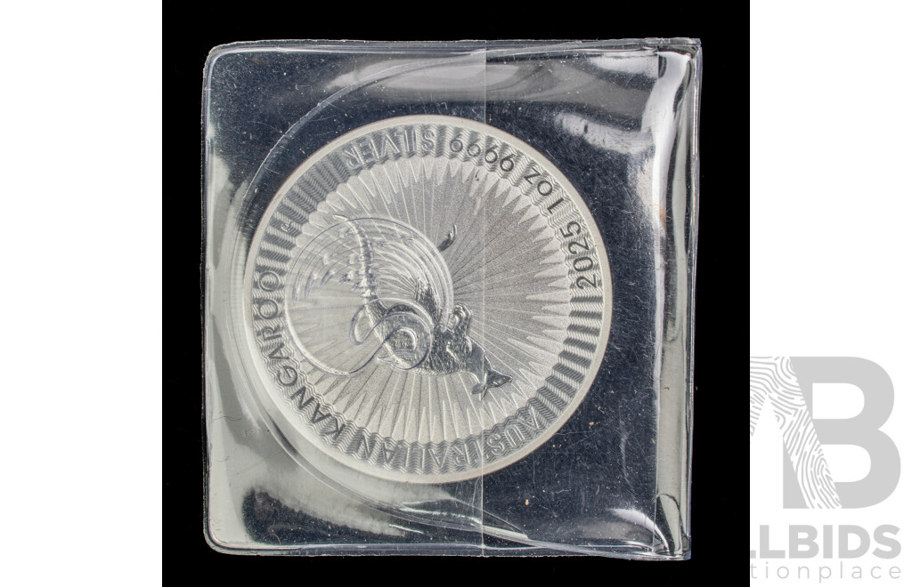 Australian Perth Mint 2025 KCIII Silver One Dollar Coin, Australian Kangaroo .999