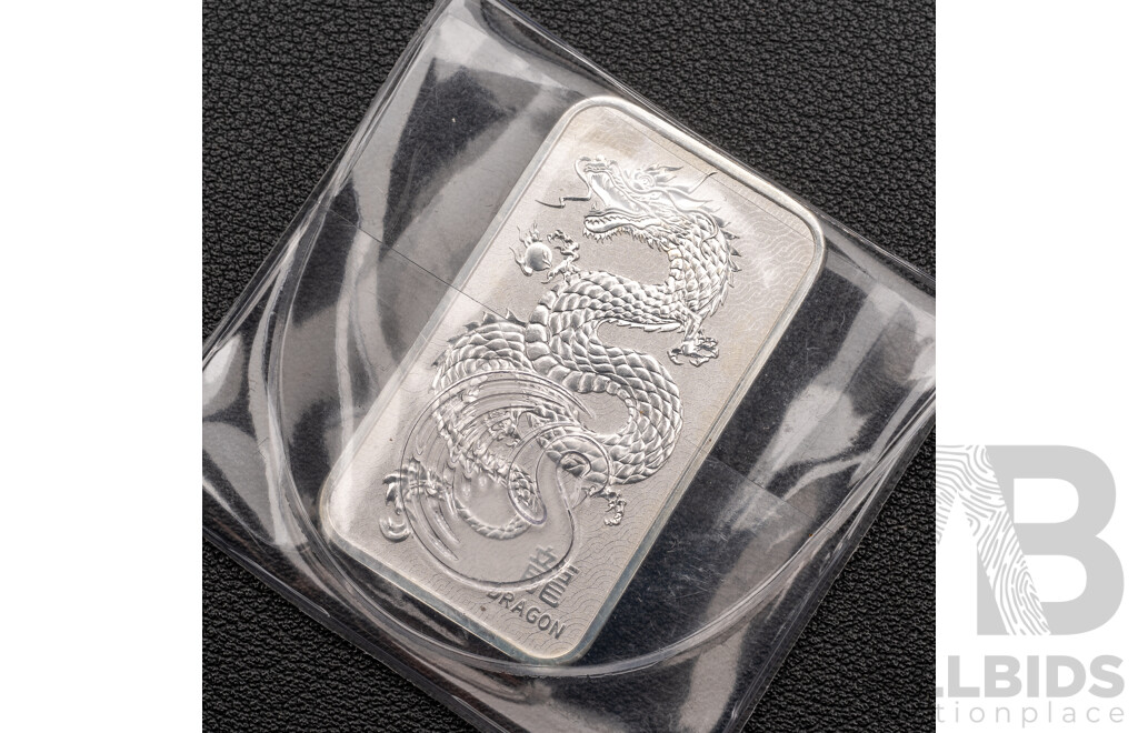 the Perth Mint 99.99% Pure Silver Lunar Dragon Minted 1 Ounce Bar in Pouch, 31.107 Grams