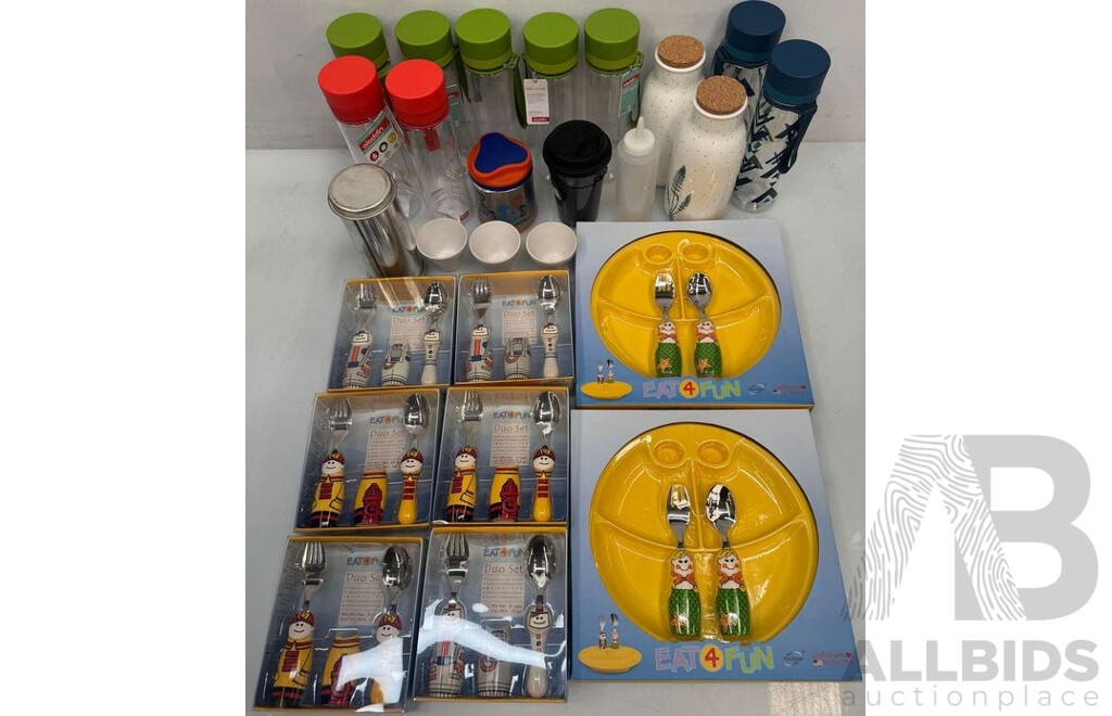 Drink Bottles and Kids Plate and Cutlery Set