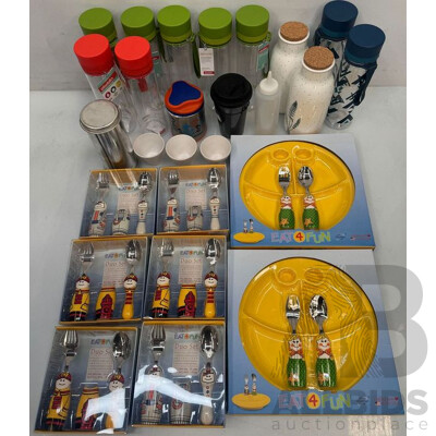 Drink Bottles and Kids Plate and Cutlery Set