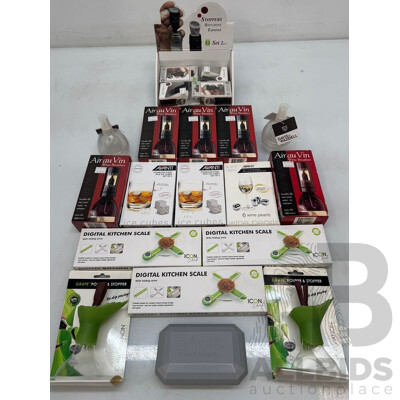 Dice Ice Cube Sets, Wine Breathers, Kitchen Scale, Grape Pourer, Spritzers, Stoppers and Ice Pack