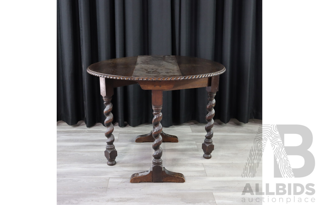 Oak Drop Side Occasional Table with Barley Twist Supports