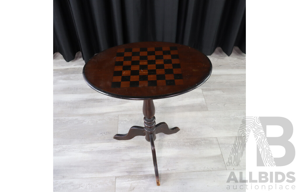 Turned Timber Wine Table with Chess Board Top