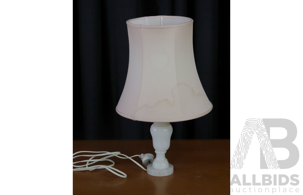 Retro Table Lamp with Alabaster Base and Cloth Shade