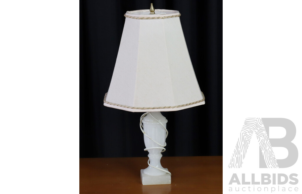 Retro Table Lamp with Alabaster Base and Cloth Shade