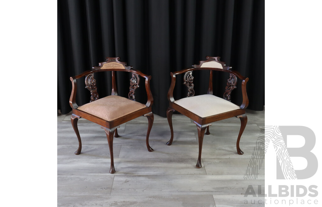 Pair of Edwardian Mahogany Corner Chairs