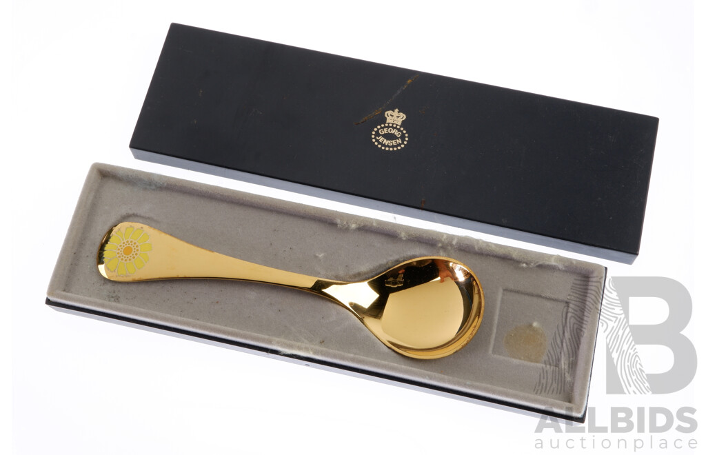 Retro Georg Jensen 1973 Gilded Sterling Silver .925 Annual Spoon in Original Box