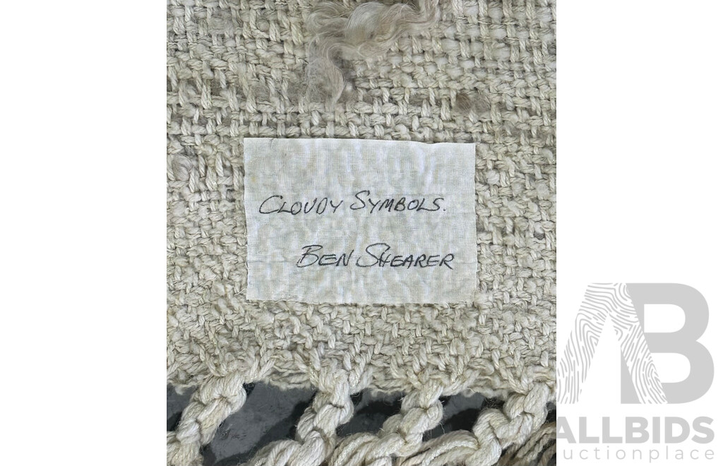 Retro Ben Shearer Wool Textile Wall Hanging with Mixed Medium Finish, Cloudy Symbols