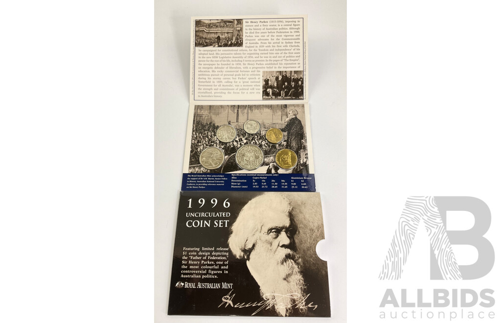 Australian RAM 1996 Six UNC Coin Set, Sir Henry Parkes