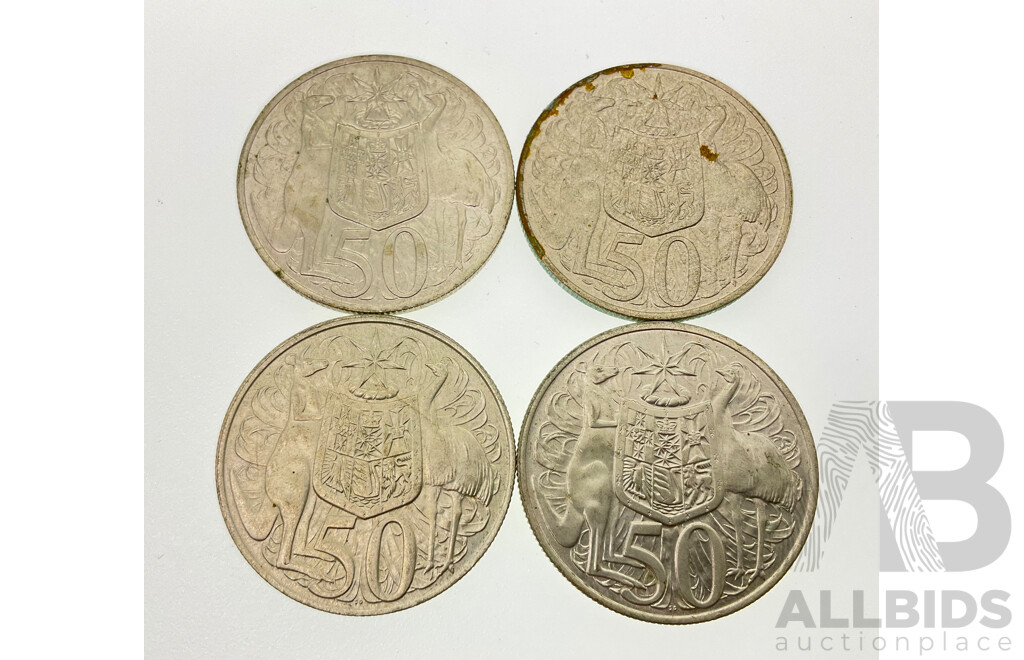 Four Australian 1966 Round Silver Fifty Cent Coins .800