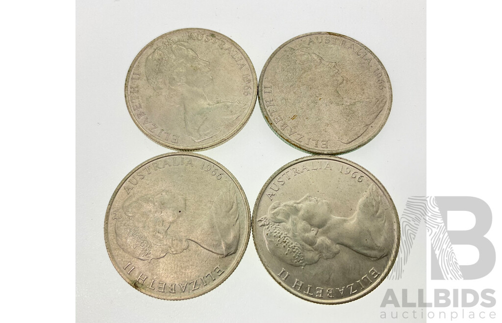 Four Australian 1966 Round Silver Fifty Cent Coins .800