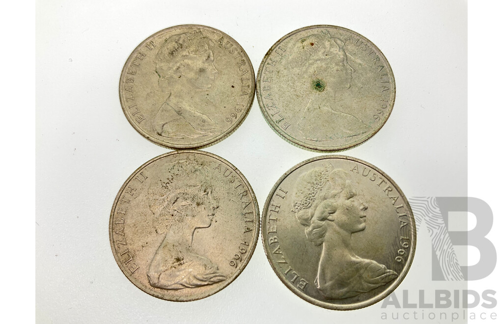 Four Australian 1966 Round Silver Fifty Cent Coins .800