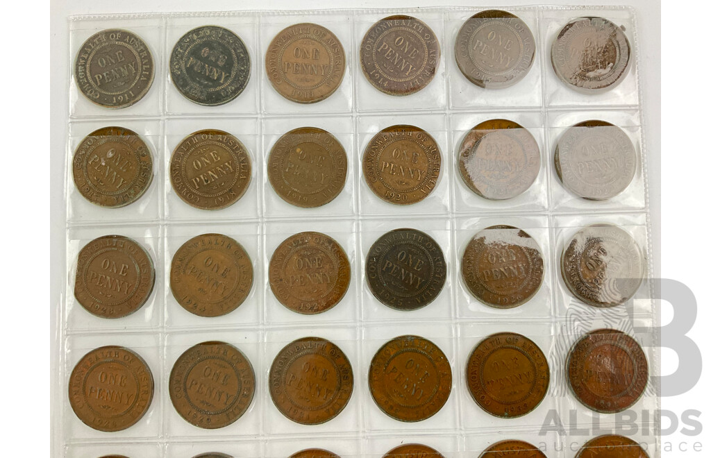Australian Penny Set, Consecutive 1911 to 1963 (Lacking 1930)