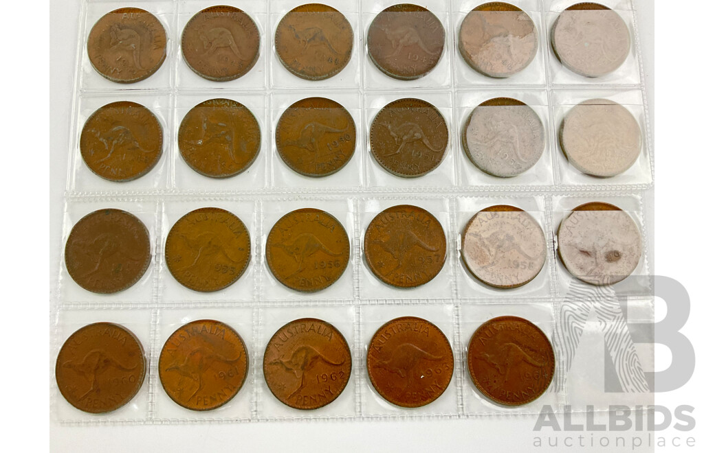 Australian Penny Set, Consecutive 1911 to 1963 (Lacking 1930)