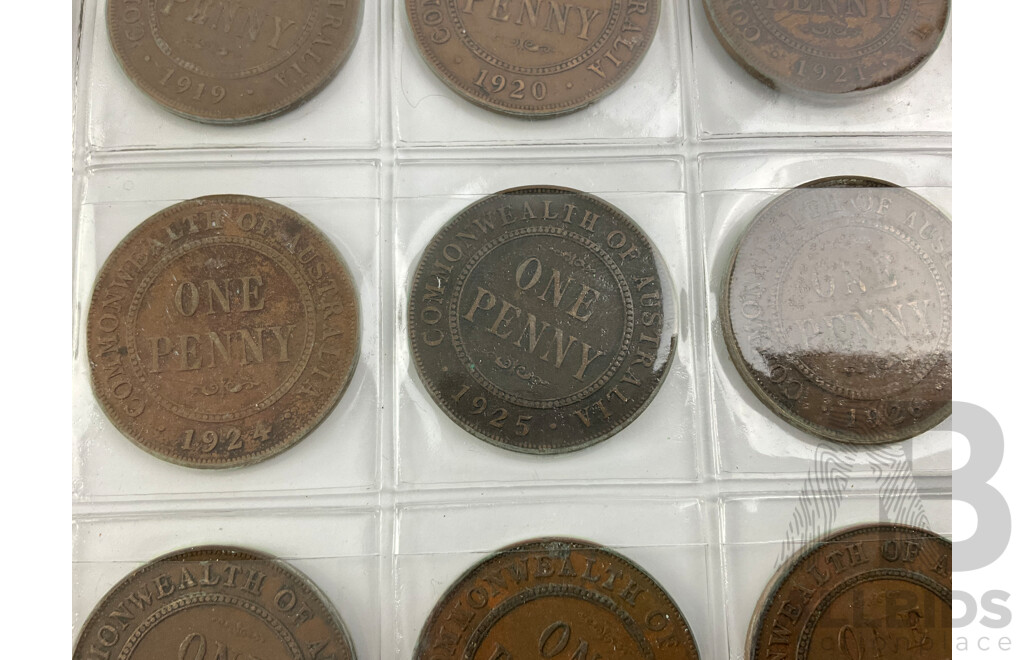 Australian Penny Set, Consecutive 1911 to 1963 (Lacking 1930)