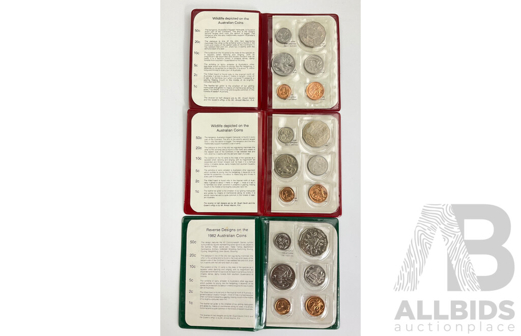 Australian RAM 1980, 1981, 1982 UNC Coin Wallets