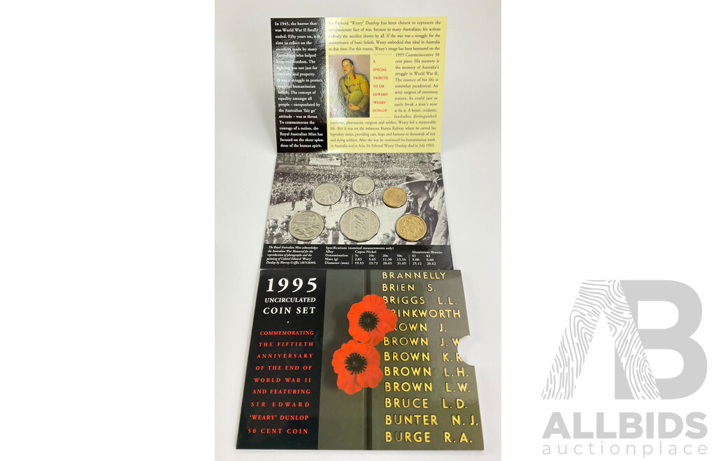 Australian RAM 1995 Six UNC Coin Set, 50th Anniversary of the End WW2