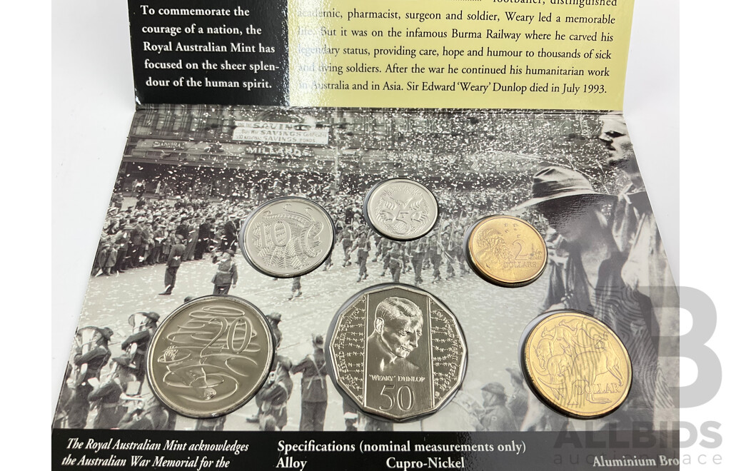 Australian RAM 1995 Six UNC Coin Set, 50th Anniversary of the End WW2