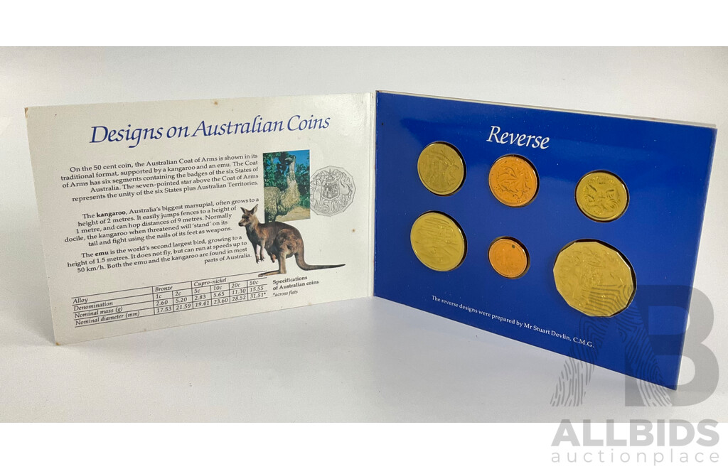 Australian RAM 1984 Six UNC Coin Set, Designs on Australian Coins