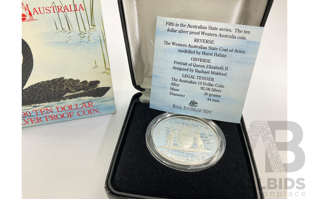 Australian RAM 1990 Silver Ten Dollar Coin, State Series Western Australia