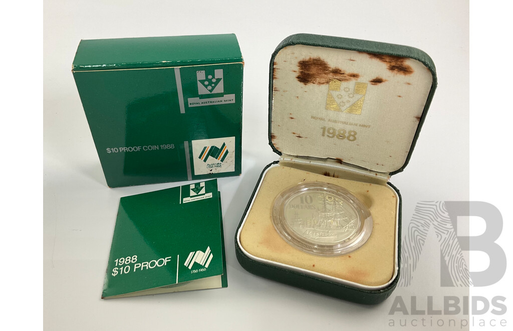 Australian RAM 1988 Silver Proof Ten Dollar Coin, Bicentennial .925