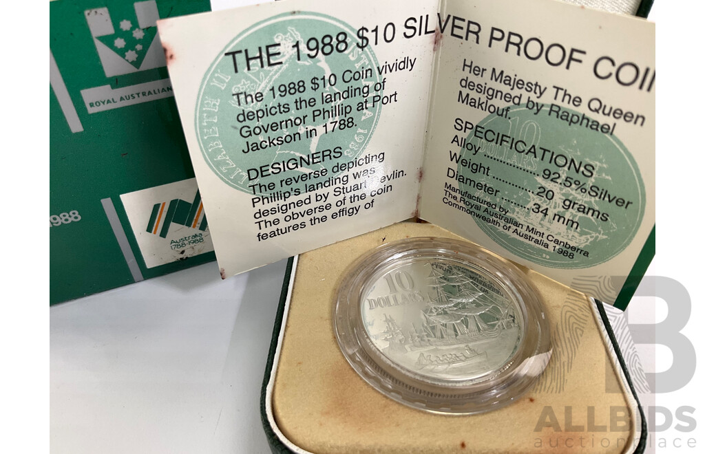 Australian RAM 1988 Silver Proof Ten Dollar Coin, Bicentennial .925