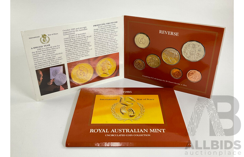 Australian RAM 1986 Six UNC Coin Set, International Year of Peace