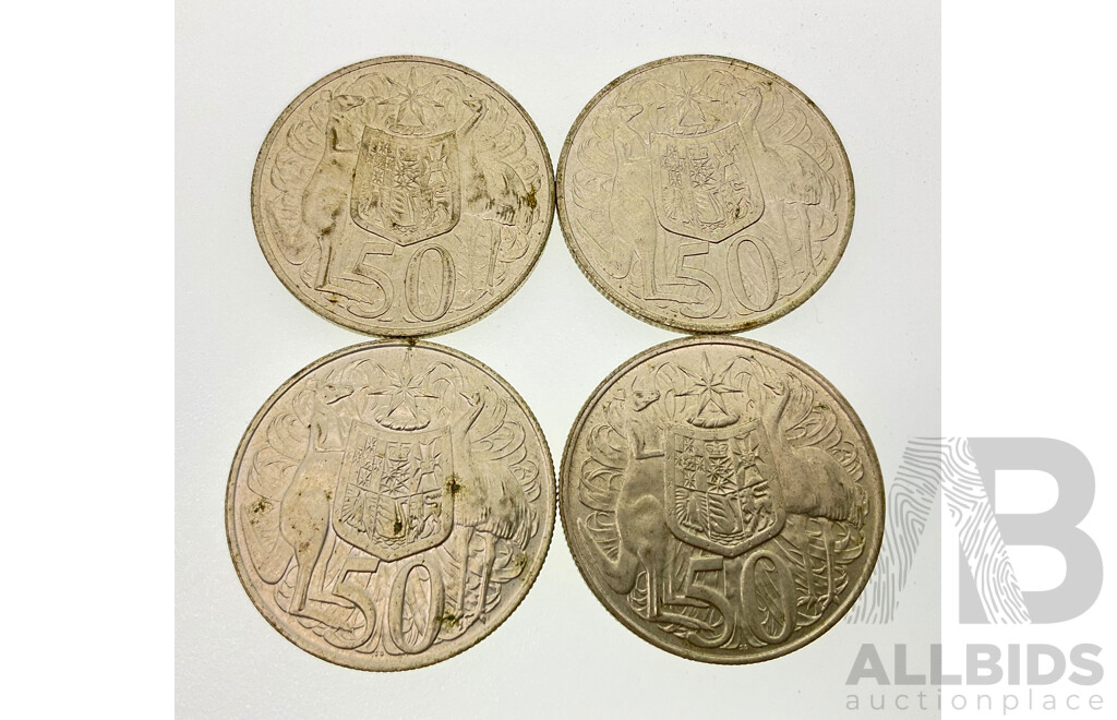 Four Australian 1966 Round Silver Fifty Cent Coins .800