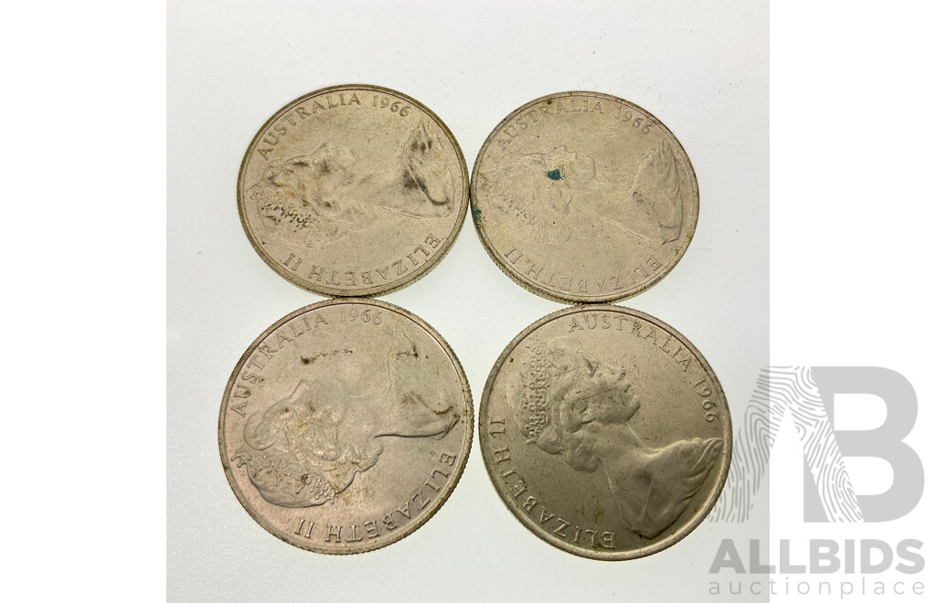 Four Australian 1966 Round Silver Fifty Cent Coins .800