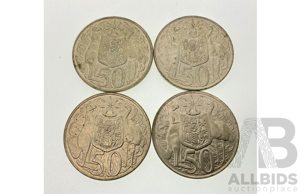 Four Australian 1966 Round Silver Fifty Cent Coins .800