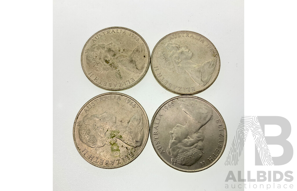 Four Australian 1966 Round Silver Fifty Cent Coins .800