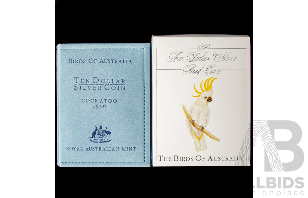 Australian RAM 1990 Silver Proof Ten Dollar Coin, Birds of Australia, Cockatoo .925