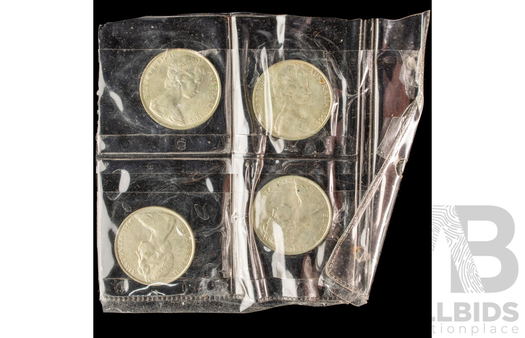 Four Australian 1966 Round Silver Fifty Cent Coins .800