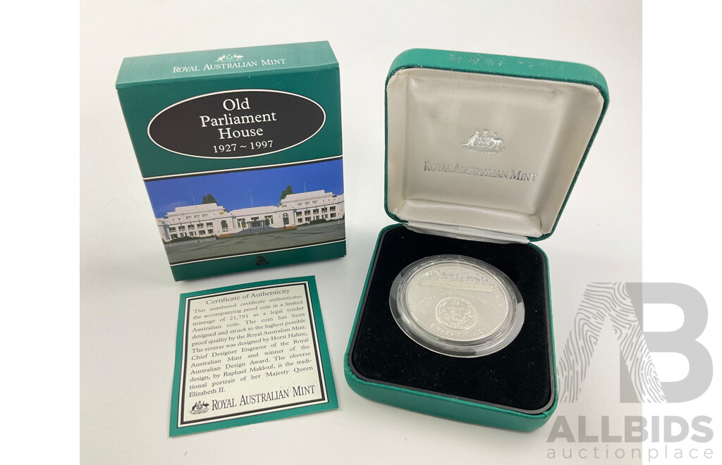 Australian RAM 1997 Silver One Dollar Proof Coin, Old Parliament House 1927-1997