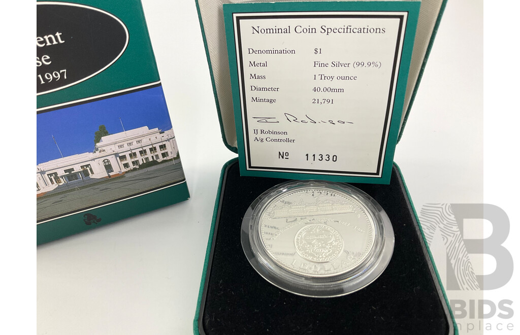 Australian RAM 1997 Silver One Dollar Proof Coin, Old Parliament House 1927-1997