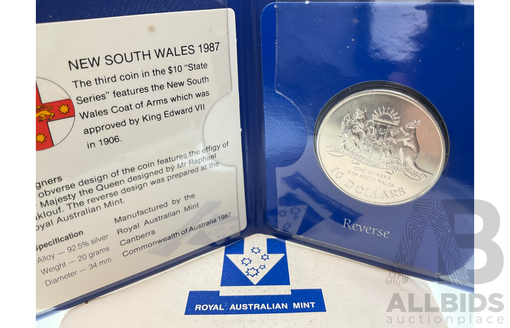 Australian RAM 1987 Silver Ten Dollar Coin, State Series, New South Wales .925