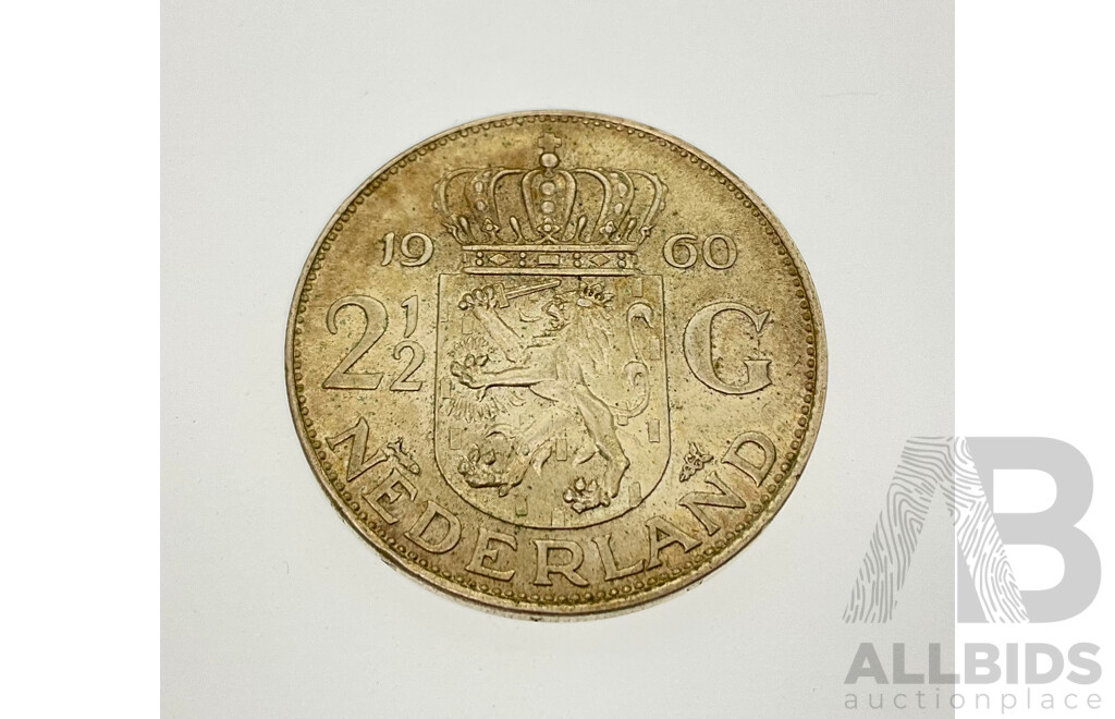 Netherlands 1960 Silver Two and Half Gulden .720