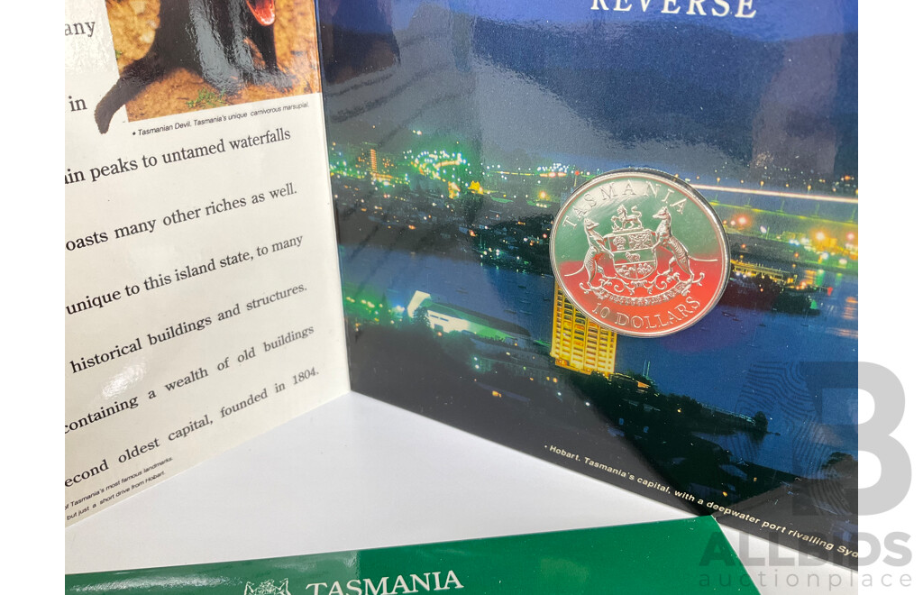 Australian 1991 Silver Ten Dollar Coin, State Series, Tasmania .925